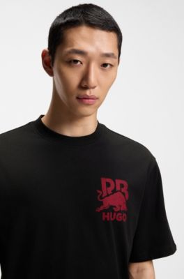 HUGO x RB relaxed-fit T-shirt met stiermotief, Zwart