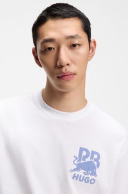 HUGO x RB relaxed-fit T-shirt met stiermotief, Wit