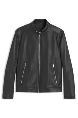 Grained-leather jacket with logo trims 1