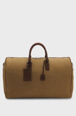 BOSS BY BECKHAM Weekender aus Leinen mit Veloursleder-Details, Hellbraun