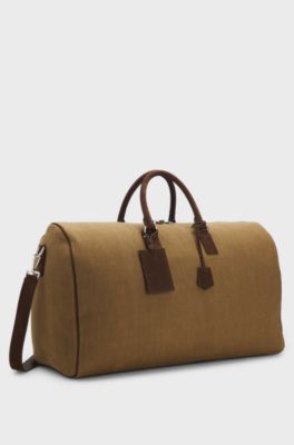 BOSS BY BECKHAM Weekender aus Leinen mit Veloursleder-Details, Hellbraun