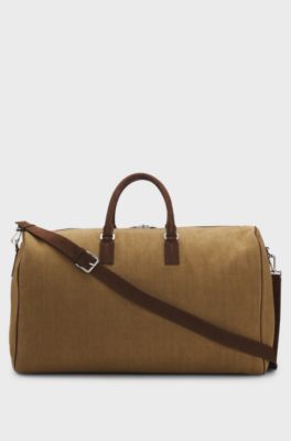 BOSS BY BECKHAM Weekender aus Leinen mit Veloursleder-Details, Hellbraun