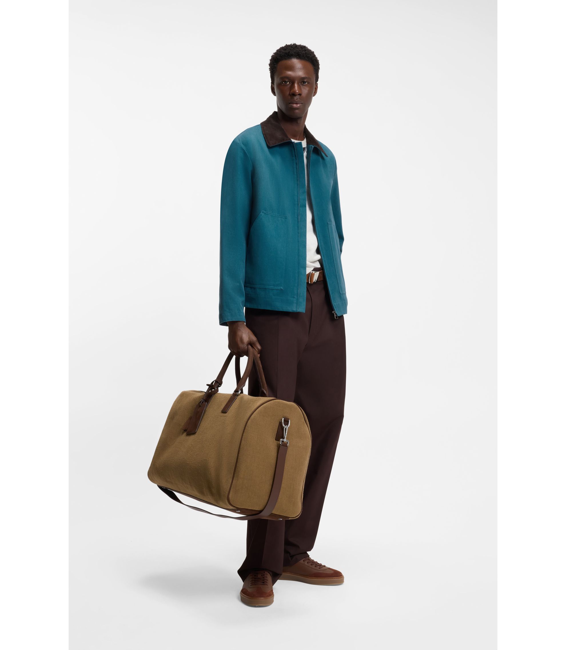 BOSS - BOSS BY BECKHAM linen holdall with suede trims - Light Brown
