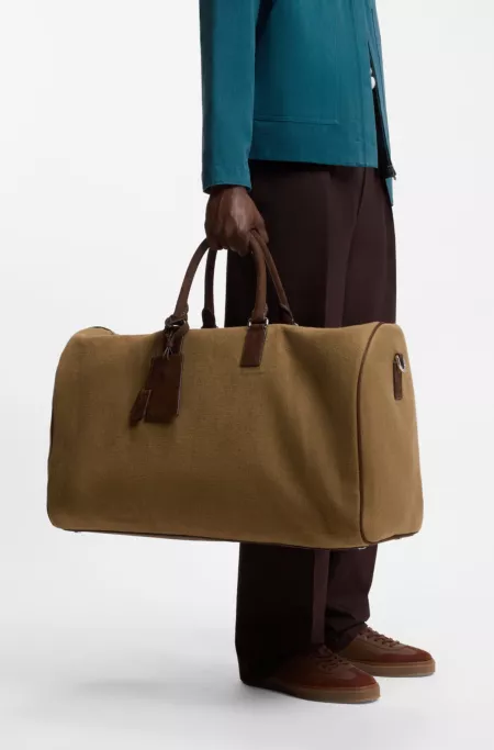 BOSS BY BECKHAM linen holdall with suede trims