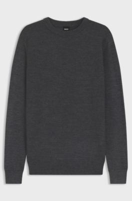 Mixed-structure sweater in a virgin-wool blend, Dark Grey