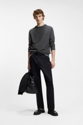 Mixed-structure sweater in a virgin-wool blend, Dark Grey