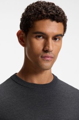 Mixed-structure sweater in a virgin-wool blend, Dark Grey