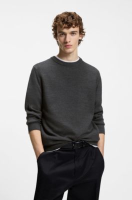 Mixed-structure sweater in a virgin-wool blend, Dark Grey