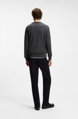 Mixed-structure sweater in a virgin-wool blend, Dark Grey