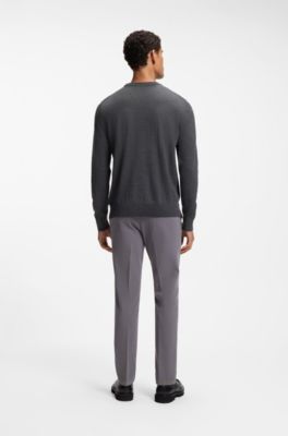 Mixed-structure sweater in a virgin-wool blend, Dark Grey