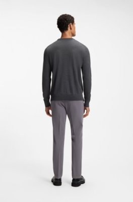 Boss Mixed-structure sweater in a virgin-wool blend stickade tröjor herr – bild 3