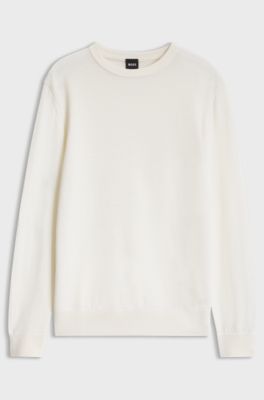 Mixed-structure sweater in a virgin-wool blend, Natural