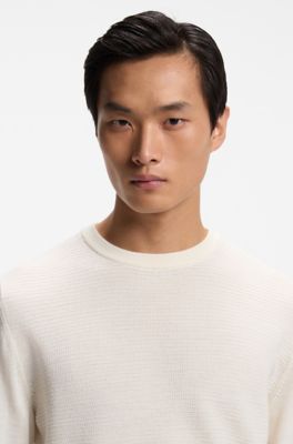 Mixed-structure sweater in a virgin-wool blend, Natural