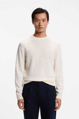 Mixed-structure sweater in a virgin-wool blend, Natural