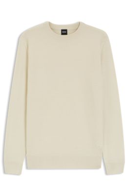 Mixed-structure sweater in a virgin-wool blend, Natural