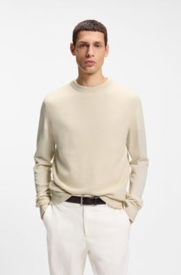 Mixed-structure sweater in a virgin-wool blend, Natural