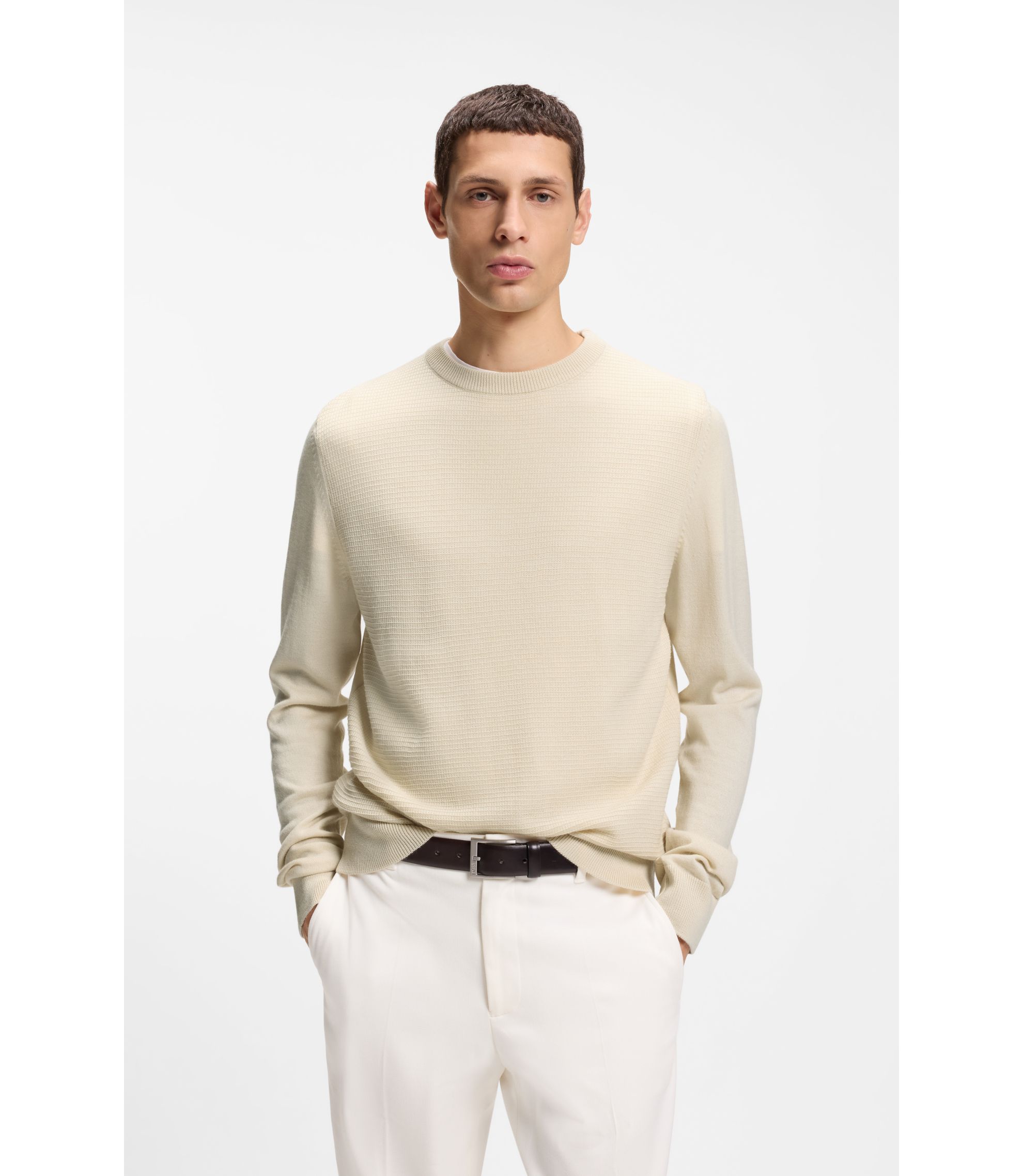 Pullover aus Schurwoll-Mix mit verschiedenen Strukturen