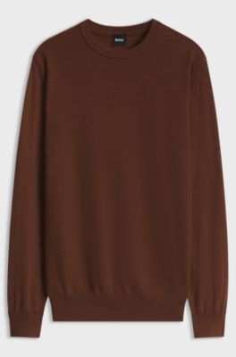 Mixed-structure sweater in a virgin-wool blend, Brown