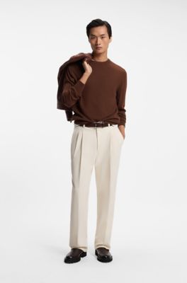 Mixed-structure sweater in a virgin-wool blend, Brown