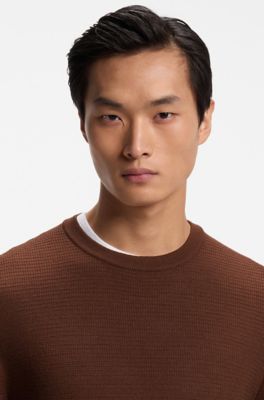 Mixed-structure sweater in a virgin-wool blend, Brown