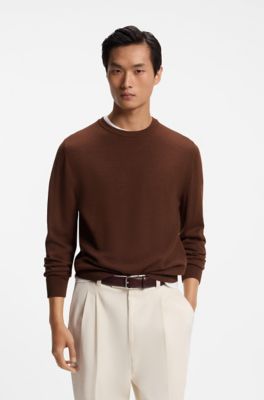 Mixed-structure sweater in a virgin-wool blend, Brown