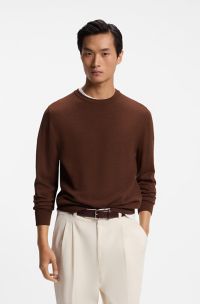 Pull en laine vierge m&eacute;lang&eacute;e aux diff&eacute;rentes structures, Marron