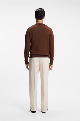 Mixed-structure sweater in a virgin-wool blend, Brown
