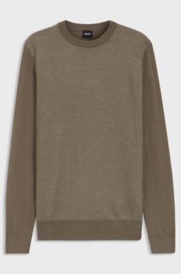 Mixed-structure sweater in a virgin-wool blend, Brown