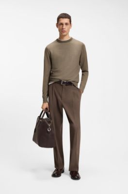 Mixed-structure sweater in a virgin-wool blend, Brown