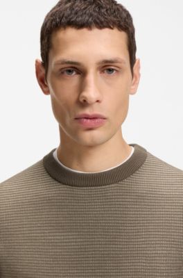 Mixed-structure sweater in a virgin-wool blend, Brown