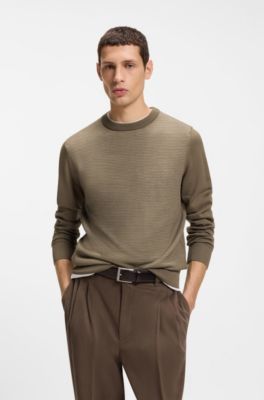 Mixed-structure sweater in a virgin-wool blend, Brown