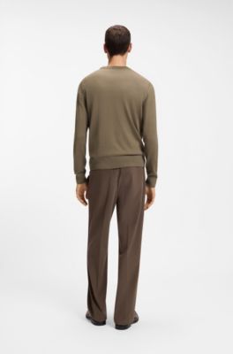 Mixed-structure sweater in a virgin-wool blend, Brown