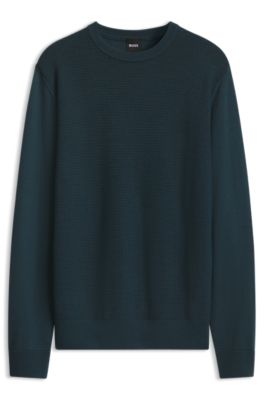 Mixed-structure sweater in a virgin-wool blend, Dark Blue