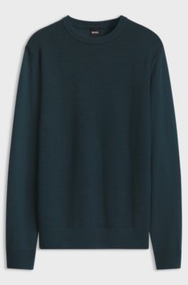 Mixed-structure sweater in a virgin-wool blend, Dark Blue