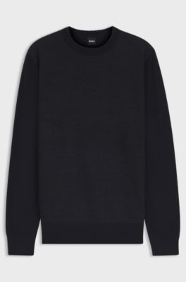 Mixed-structure sweater in a virgin-wool blend, Dark Blue