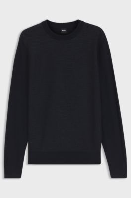 Mixed-structure sweater in a virgin-wool blend, Dark Blue