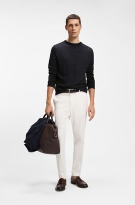 Mixed-structure sweater in a virgin-wool blend, Dark Blue