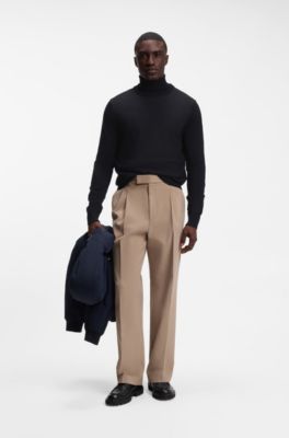 Mixed-structure sweater in a virgin-wool blend, Dark Blue