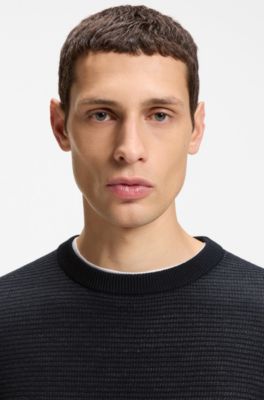 Mixed-structure sweater in a virgin-wool blend, Dark Blue