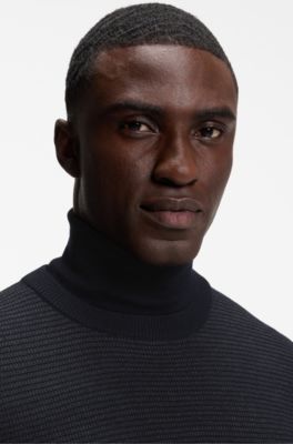 Mixed-structure sweater in a virgin-wool blend, Dark Blue