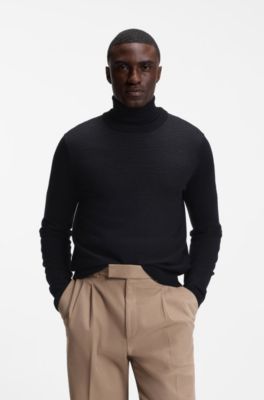 Mixed-structure sweater in a virgin-wool blend, Dark Blue