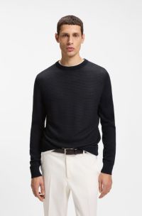 Mixed-structure sweater in a virgin-wool blend, Dark Blue
