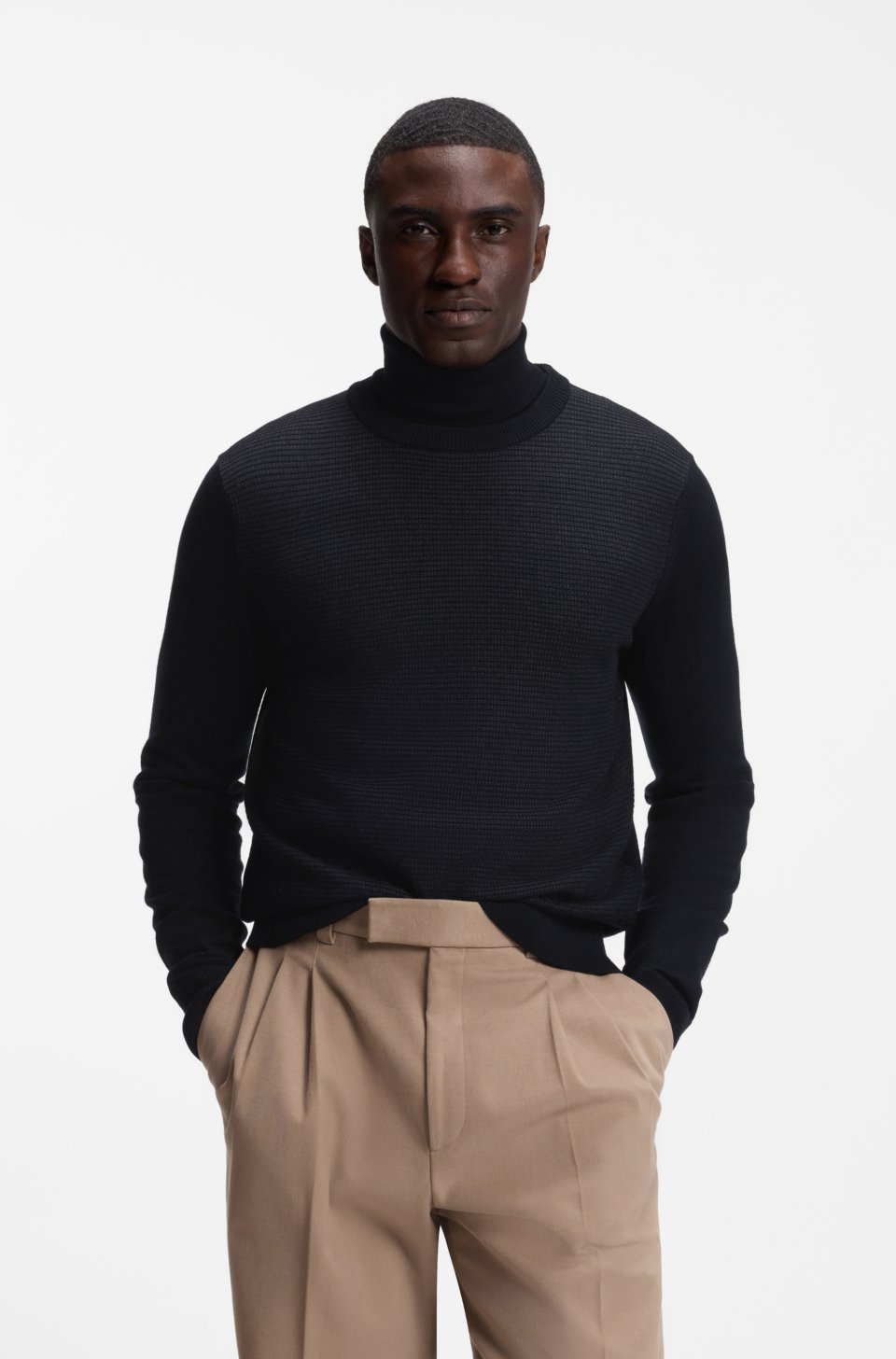 Mixed-structure sweater in a virgin-wool blend