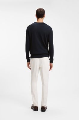 Mixed-structure sweater in a virgin-wool blend, Dark Blue