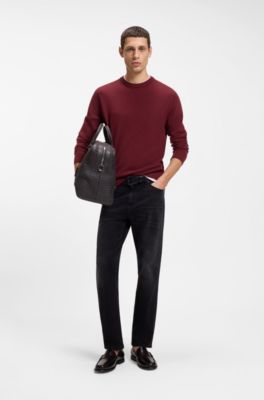 Mixed-structure sweater in a virgin-wool blend, Dark Red