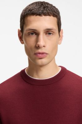 Mixed-structure sweater in a virgin-wool blend, Dark Red