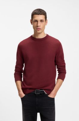 Mixed-structure sweater in a virgin-wool blend, Dark Red