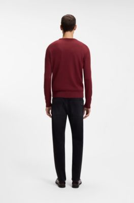 Mixed-structure sweater in a virgin-wool blend, Dark Red