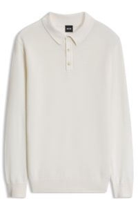 Mixed-structure knit polo in a wool blend, Natural