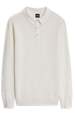 Polo in maglia con lavorazione mista in misto lana